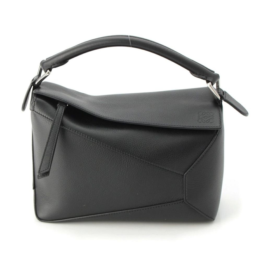 Loewe PUZZLE Shoulder Handbag Black Grain Calf Leather